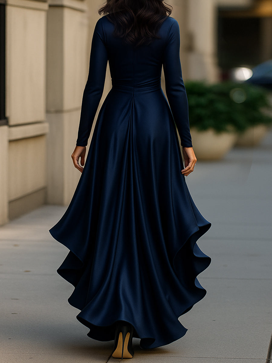 Mathilde™ — Élégante Robe Portefeuille en Satin au Style Intemporel
