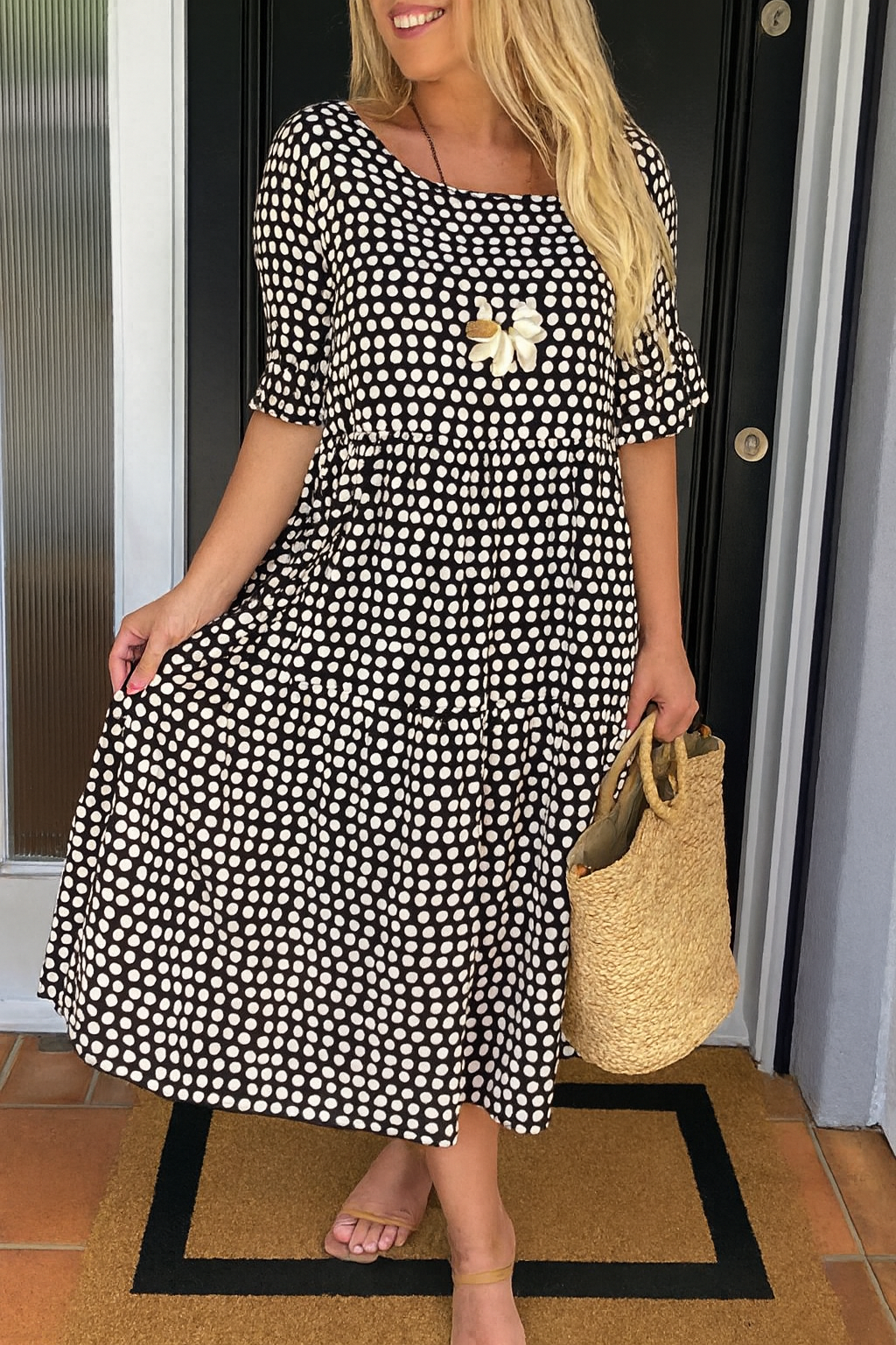 Noémie™ — Robe midi fluide élégante naturelle