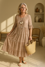 Noémie™ — Robe midi fluide élégante naturelle