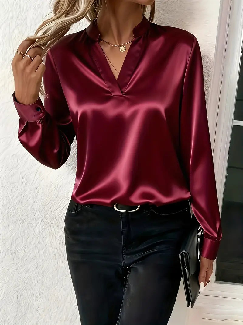 Claudine™ – Élégante Blouse Satinée au Style Intemporel