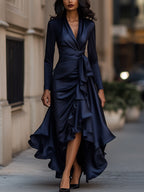 Mathilde™ — Élégante Robe Portefeuille en Satin au Style Intemporel