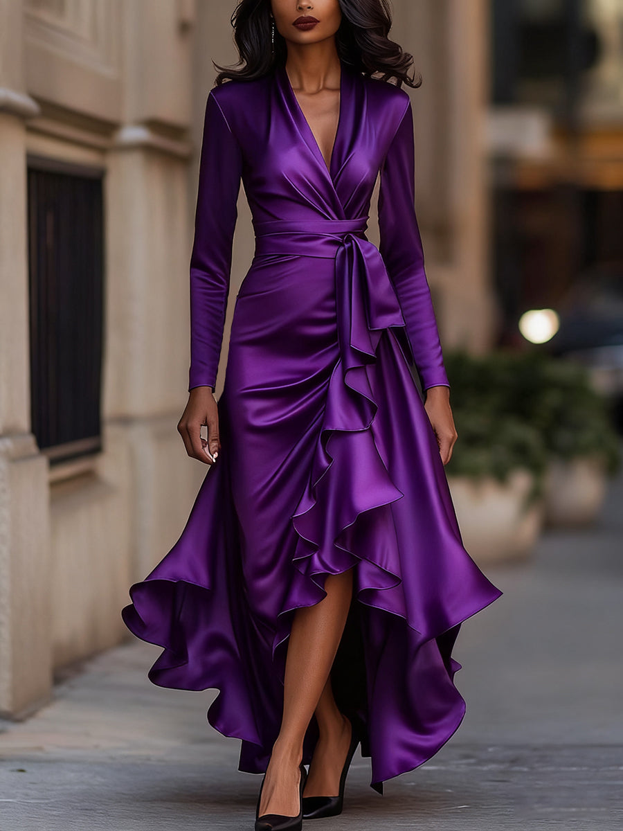 Mathilde™ — Élégante Robe Portefeuille en Satin au Style Intemporel