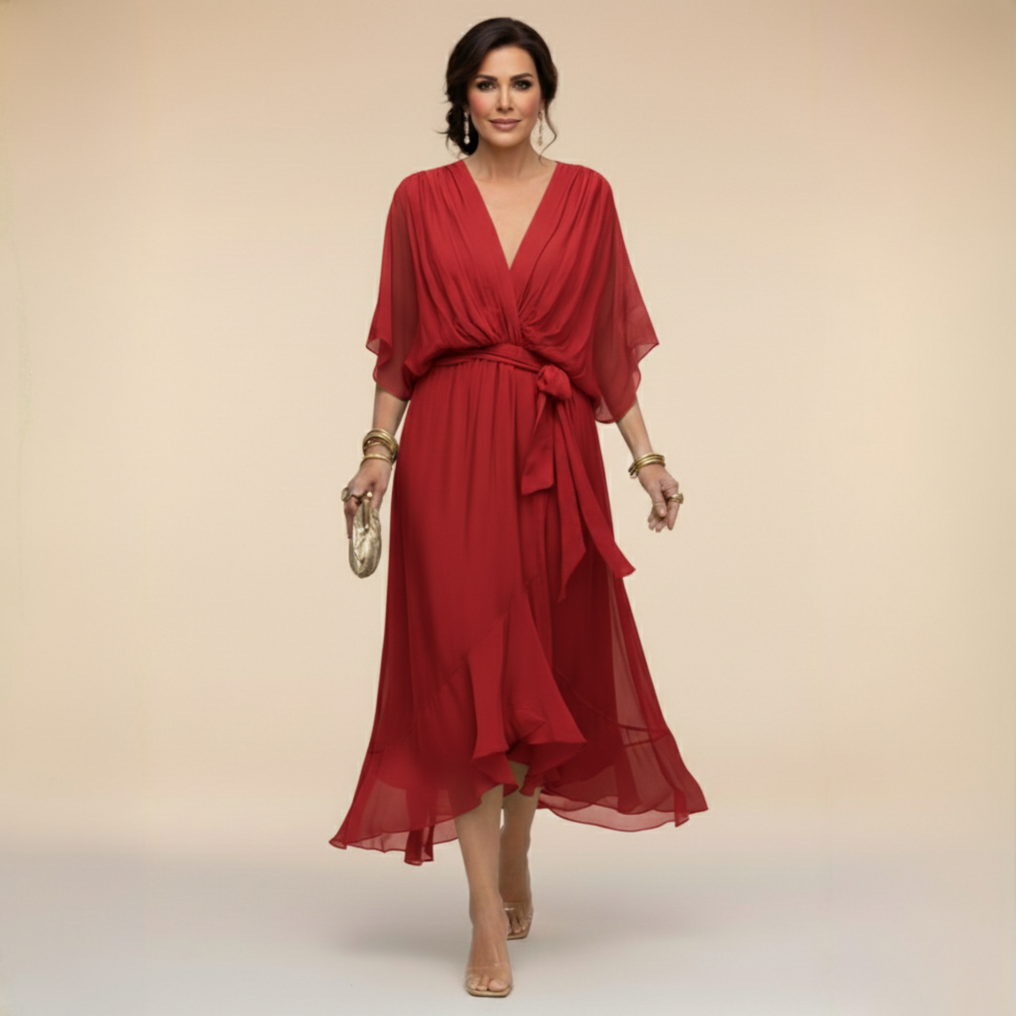 DELACROIX | Robe en chiffon à décolleté V