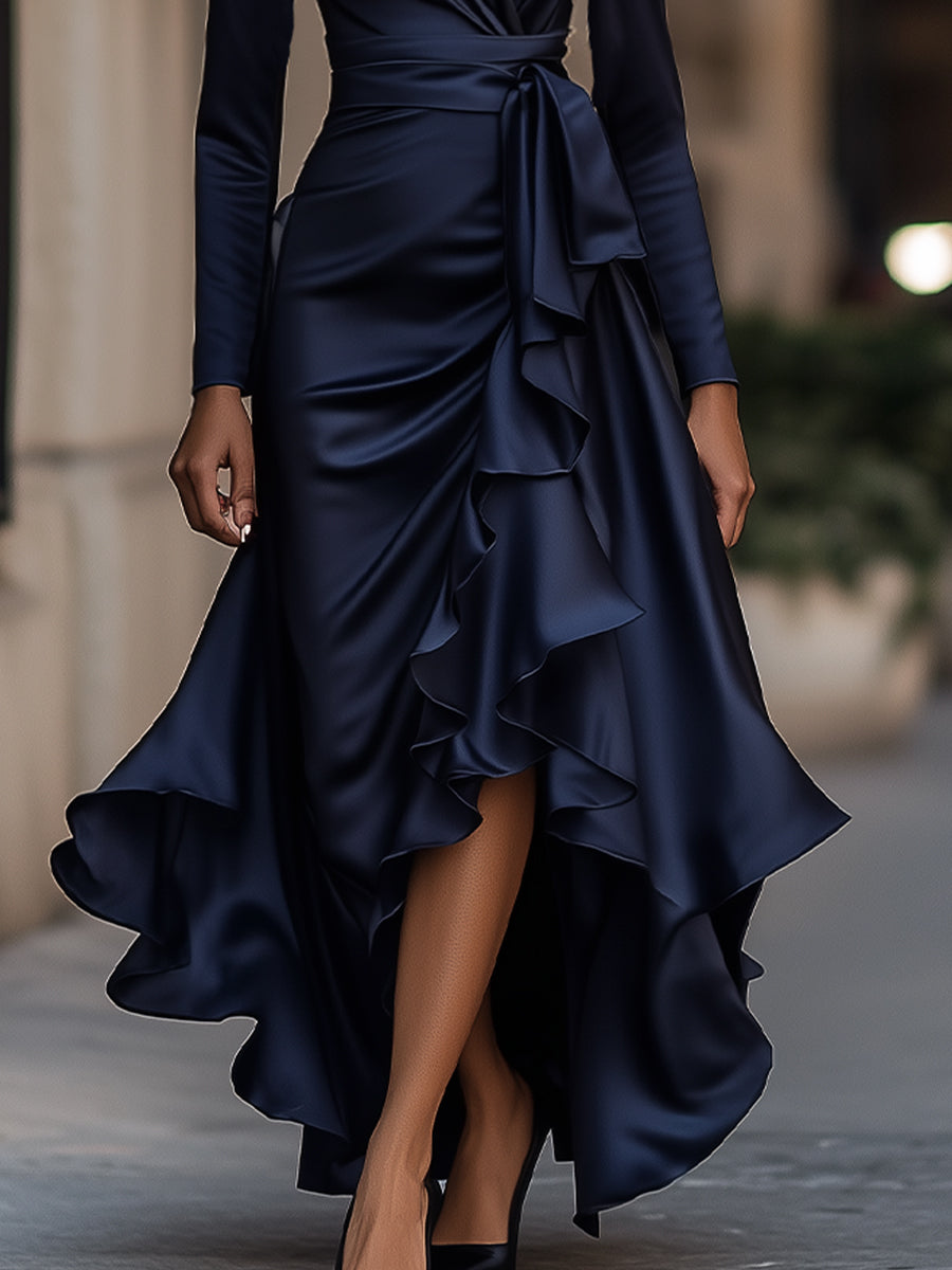 Mathilde™ — Élégante Robe Portefeuille en Satin au Style Intemporel