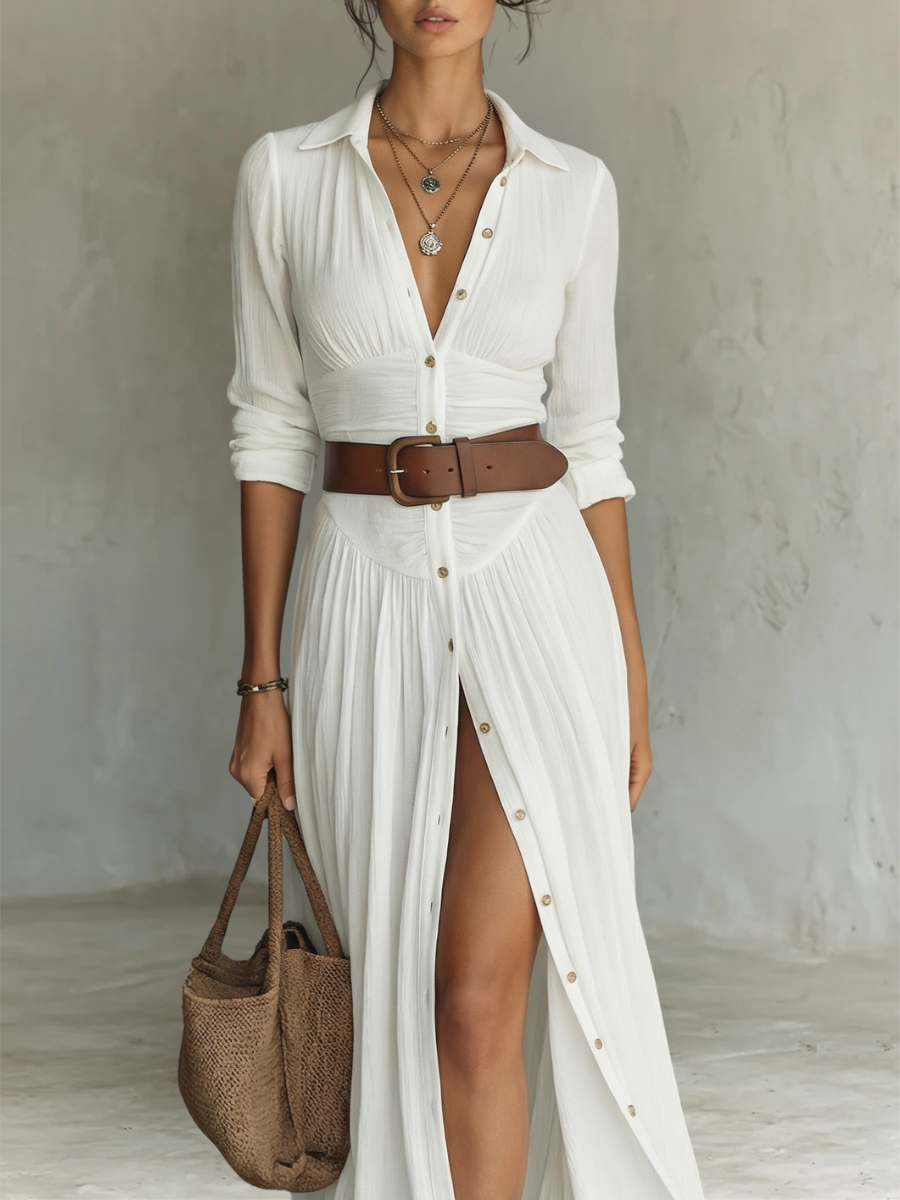 Amélia™ — Élégante robe maxi avec col à revers