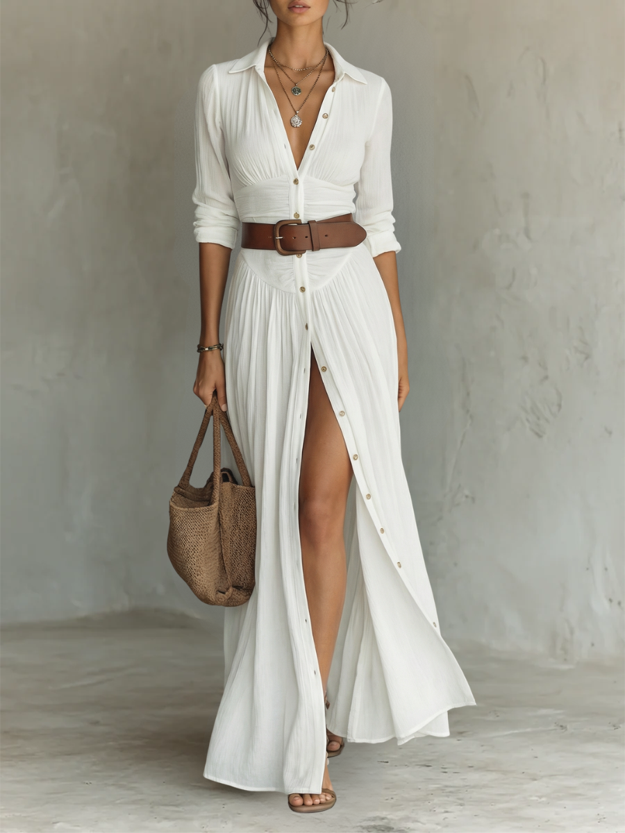 Amélia™ — Élégante robe maxi avec col à revers