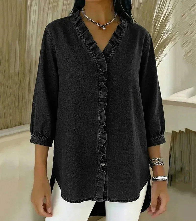 Clémence™ — Fluid V-Neck Blouse with Ruffles