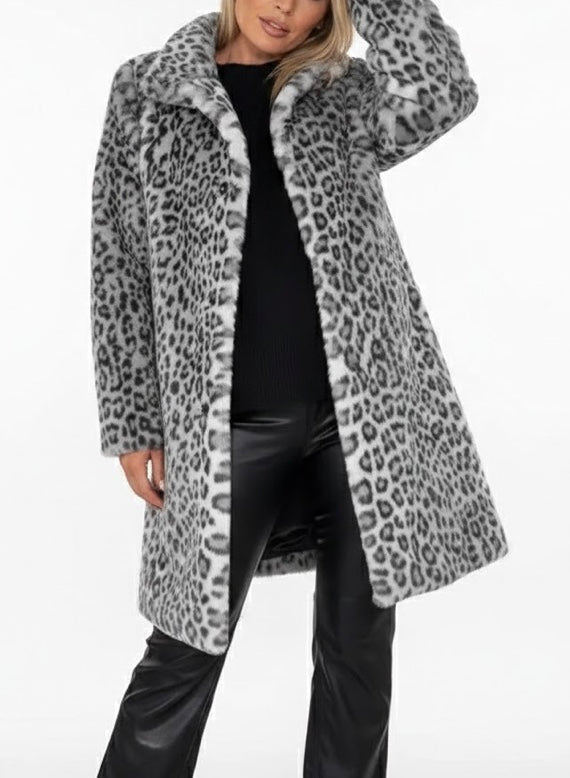 Séverine™ — Élégante Veste Mi-Longue à Imprimé Léopard