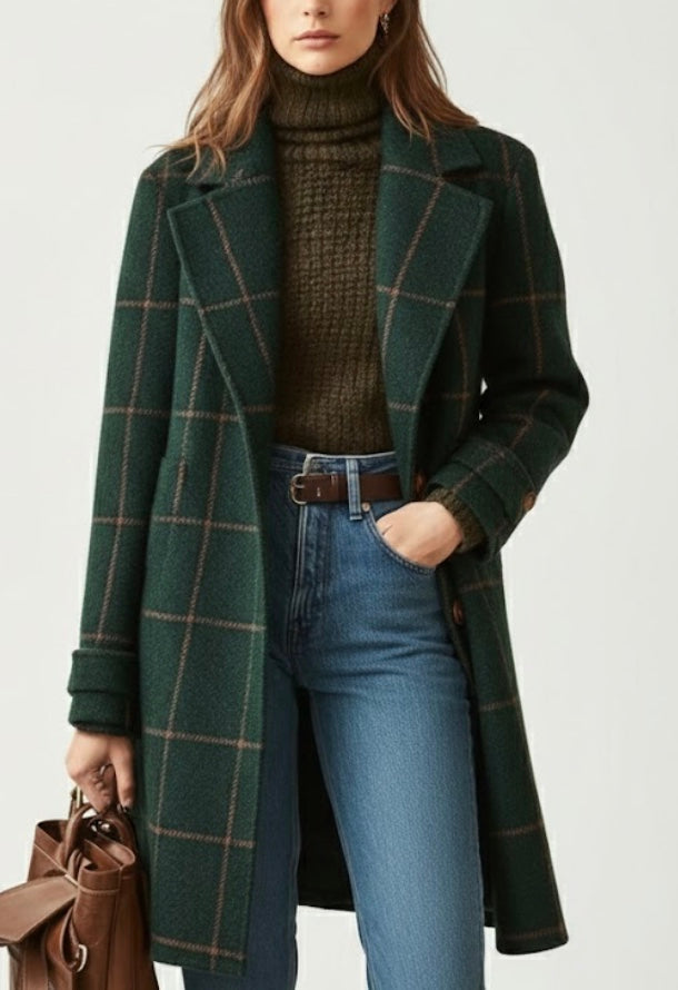 Catherine™ | Manteau rétro à carreaux avec col à revers