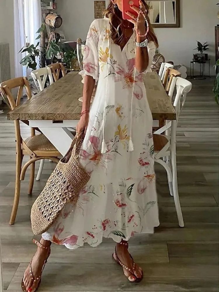 Élodie™ — Élégante Robe Maxi en Velours à Motif Floral