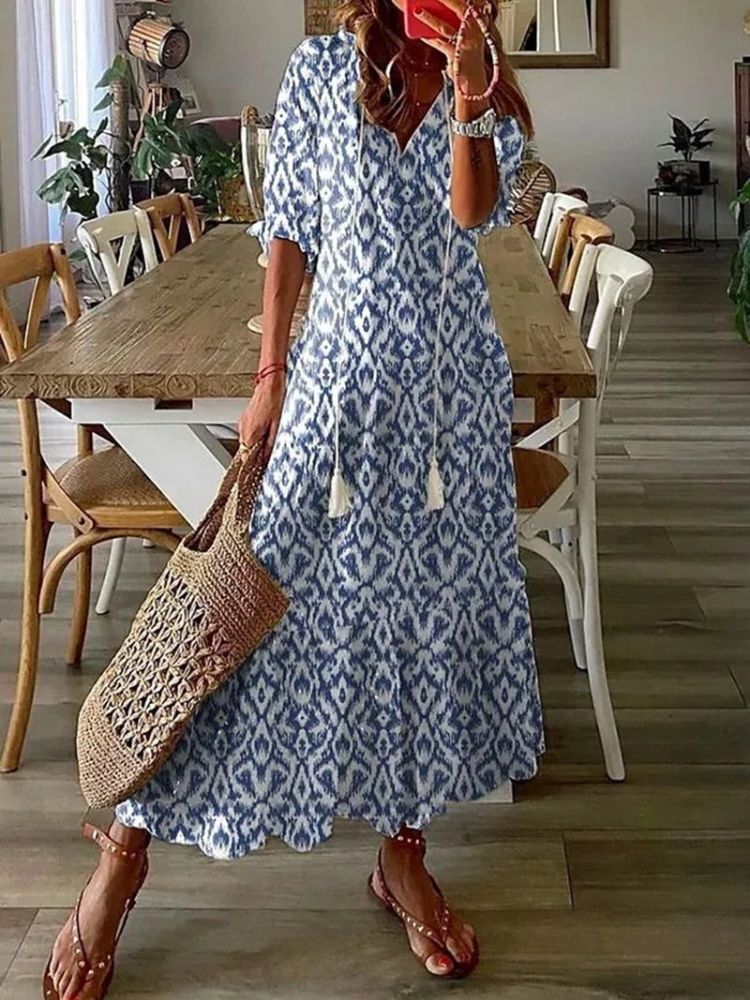 Élodie™ — Élégante Robe Maxi en Velours à Motif Floral