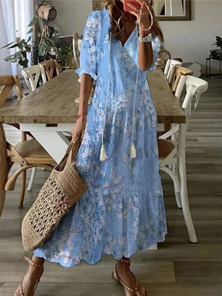 Élodie™ — Élégante Robe Maxi en Velours à Motif Floral
