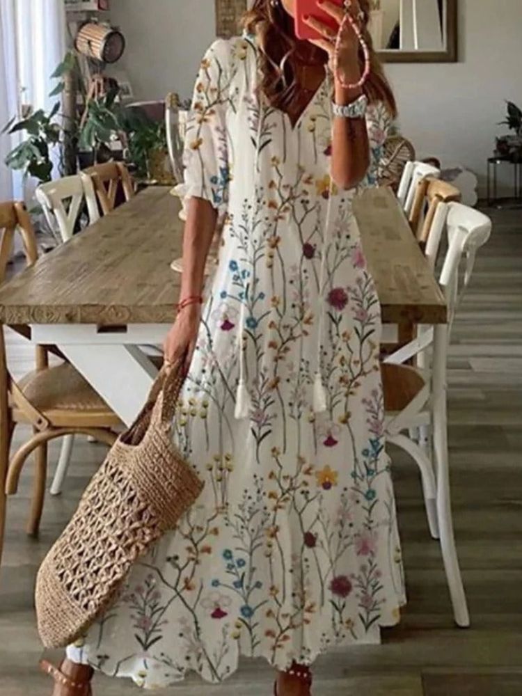 Élodie™ — Élégante Robe Maxi en Velours à Motif Floral