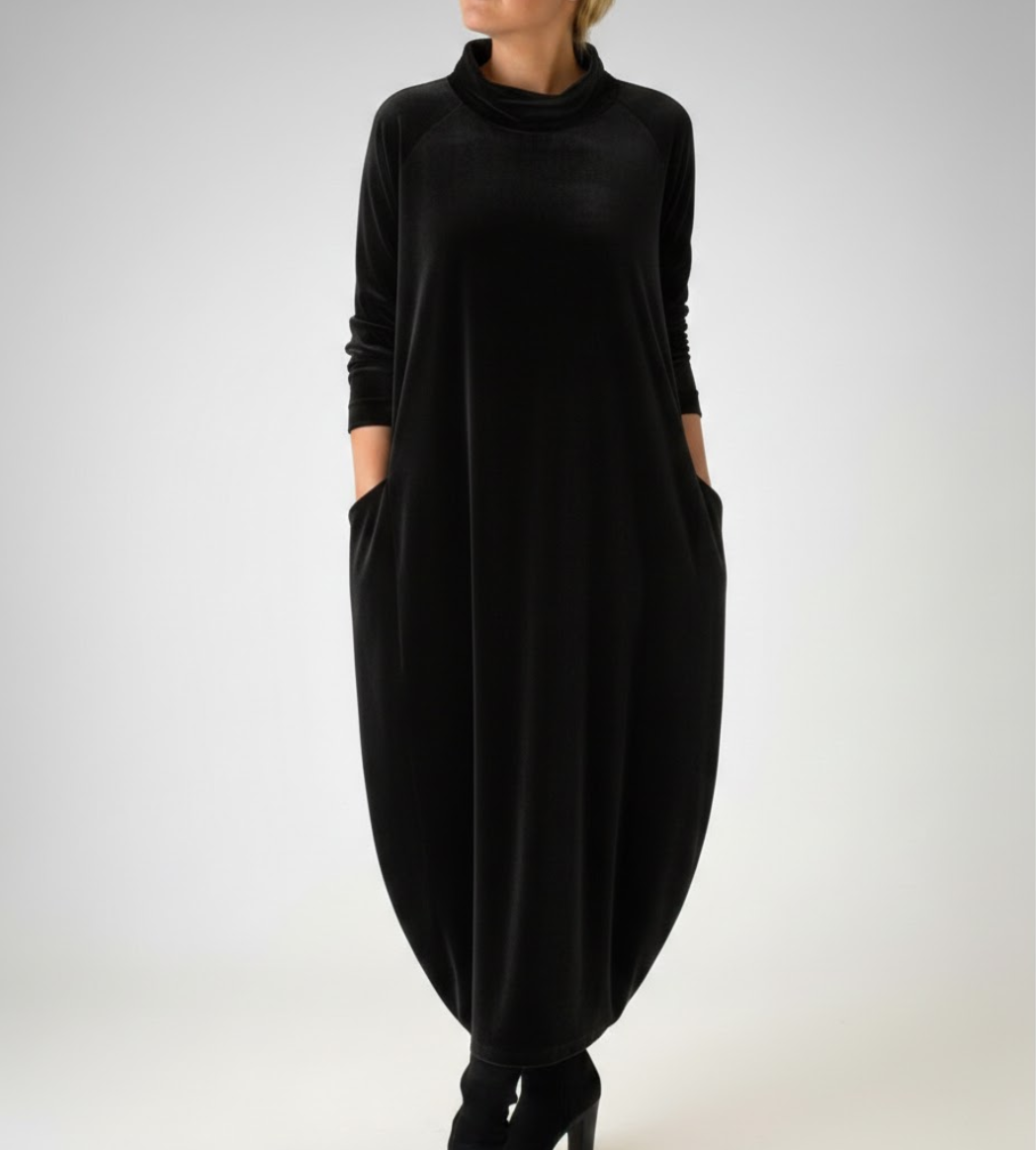 Françoise™ - Robe Douce à Col Montant avec Poches – Élégance Confortable