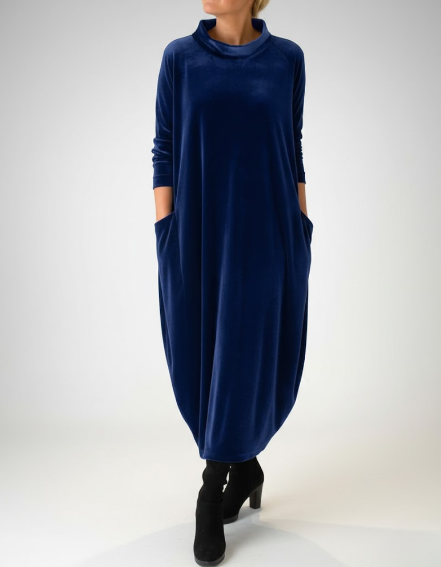 Françoise™ - Robe Douce à Col Montant avec Poches – Élégance Confortable