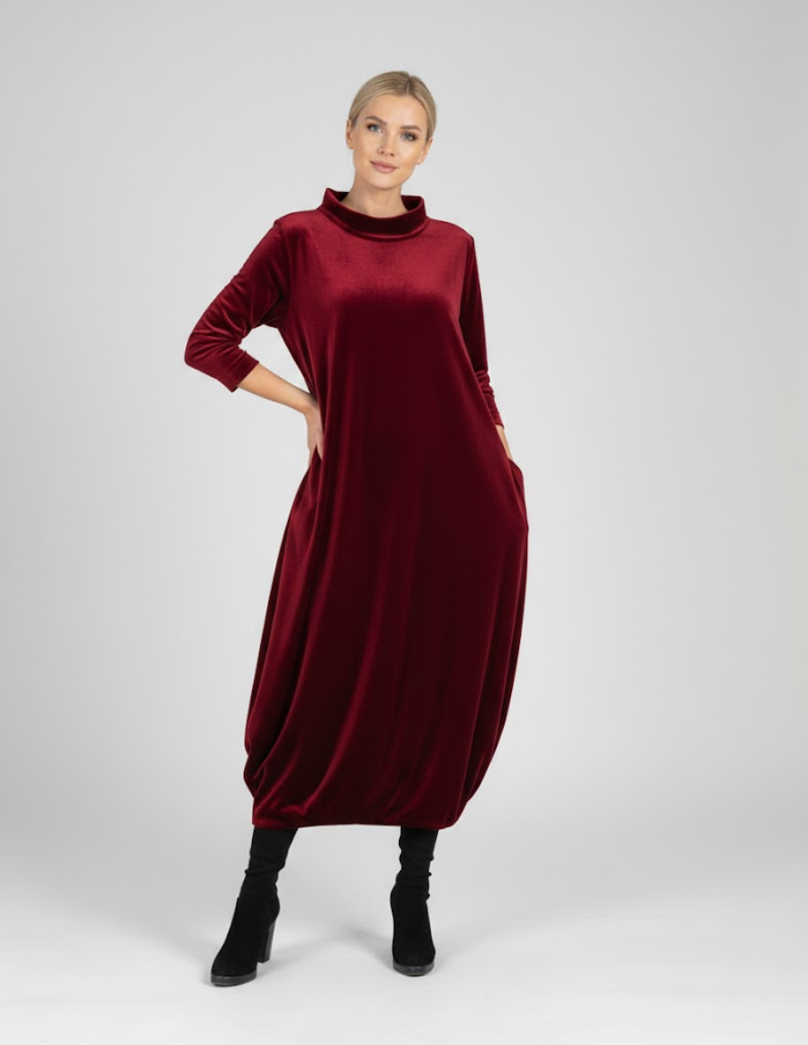 Françoise™ - Robe Douce à Col Montant avec Poches – Élégance Confortable