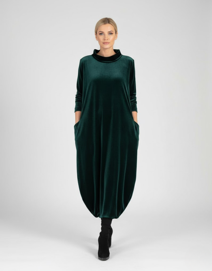 Françoise™ - Robe Douce à Col Montant avec Poches – Élégance Confortable