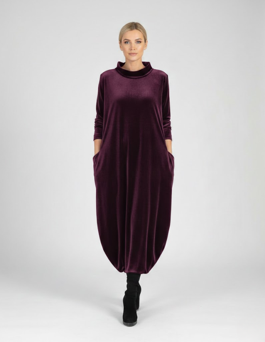 Françoise™ - Robe Douce à Col Montant avec Poches – Élégance Confortable