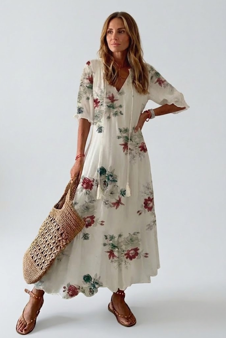 Élodie™ — Élégante Robe Maxi en Velours à Motif Floral