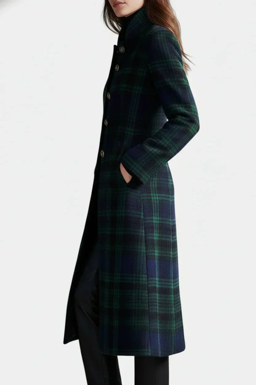 Madeleine™ — Élégant Manteau Mi-Long à Carreaux