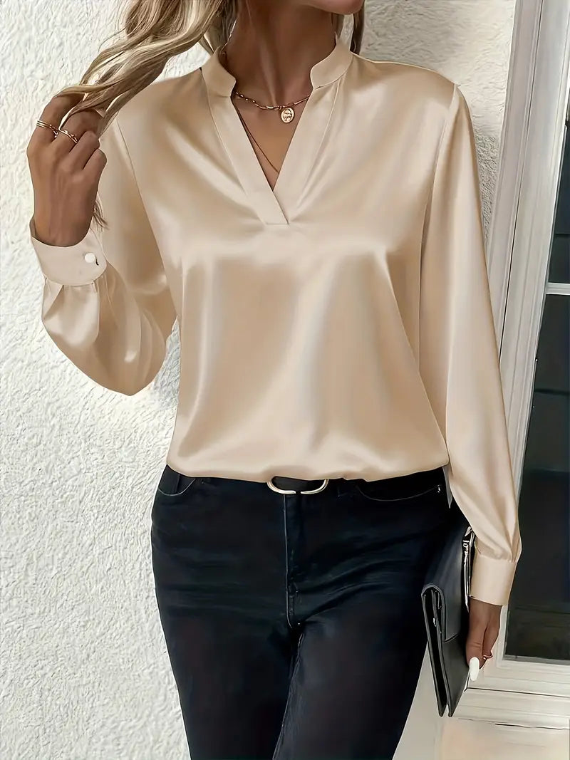 Claudine™ – Élégante Blouse Satinée au Style Intemporel