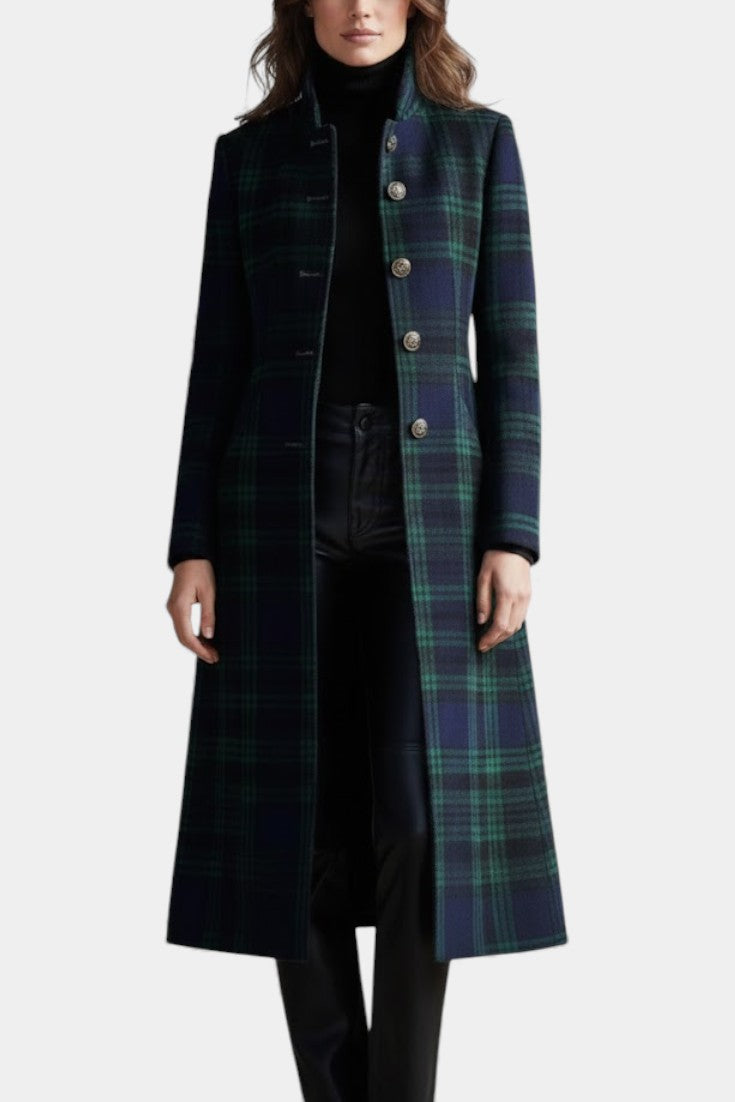 Madeleine™ — Élégant Manteau Mi-Long à Carreaux