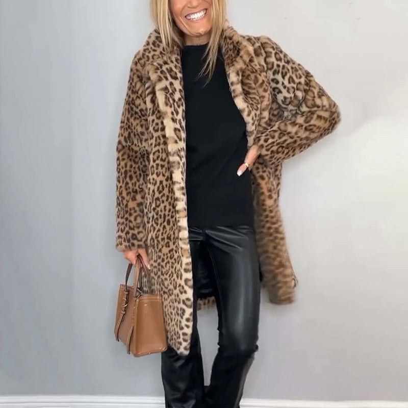 Séverine™ — Élégante Veste Mi-Longue à Imprimé Léopard